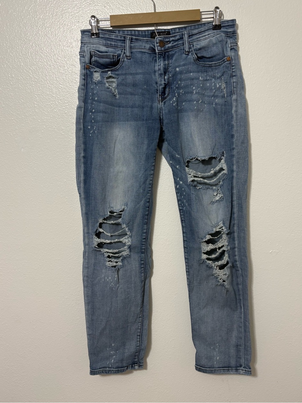 Judy‎ Blue Size 11 Light Wash Paint Splatter Distressed Jeans Grunge Punk Boho
